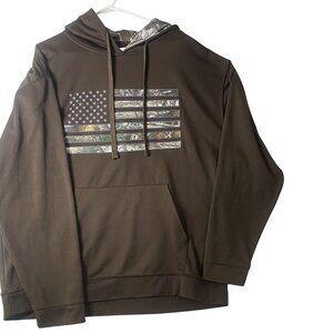 Realtree Buckhorn River Hoodie Mens XXL Brown Fleece Camo Flag Patriotic